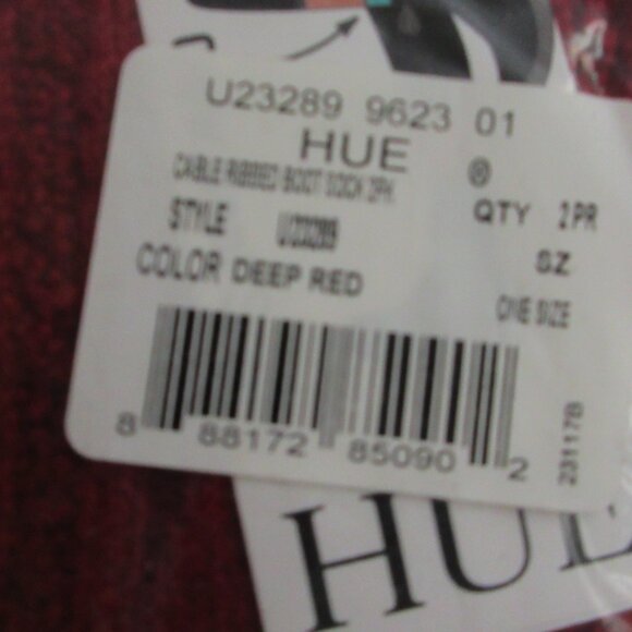 HUE Cable Ribbed Crew Length Boot Socks 2 Pack Black / Red One Size Made in USA - Picture 15 of 15